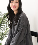 【C-FORT POINT/フォートポイント】ピーチ起毛 ギャザー ノーカラーシャツ