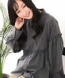 【C-FORT POINT/フォートポイント】ピーチ起毛 ギャザー ノーカラーシャツ