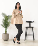 【C-FORT POINT/フォートポイント】ピーチ起毛 ギャザー ノーカラーシャツ