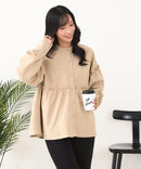 【C-FORT POINT/フォートポイント】ピーチ起毛 ギャザー ノーカラーシャツ