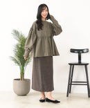 【C-FORT POINT/フォートポイント】ピーチ起毛 ギャザー ノーカラーシャツ