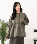 【C-FORT POINT/フォートポイント】ピーチ起毛 ギャザー ノーカラーシャツ