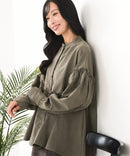 【C-FORT POINT/フォートポイント】ピーチ起毛 ギャザー ノーカラーシャツ