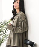 【C-FORT POINT/フォートポイント】ピーチ起毛 ギャザー ノーカラーシャツ