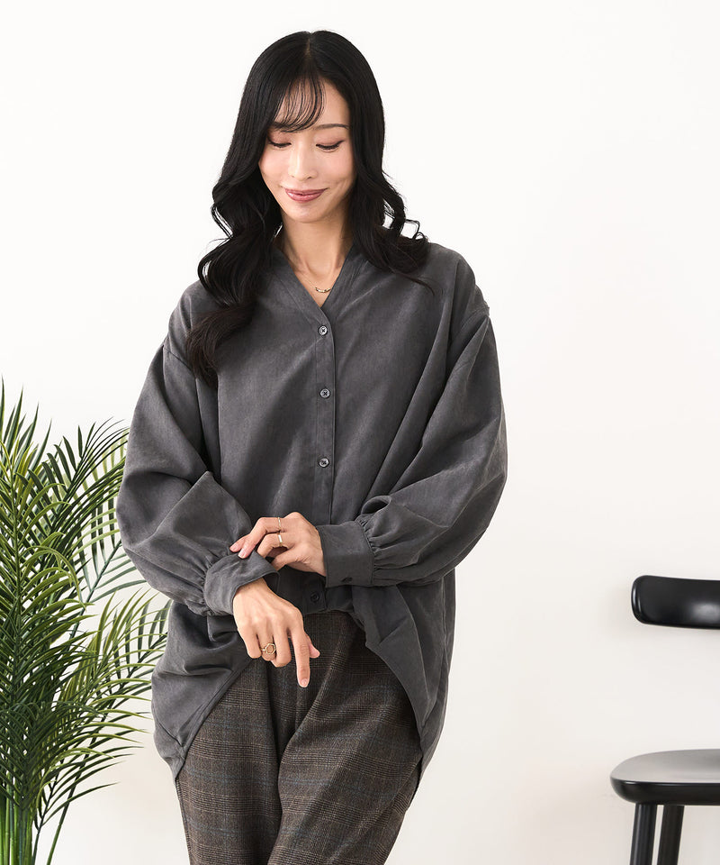 【C-FORT POINT/フォートポイント】ピーチ起毛 スキッパー ブラウス
