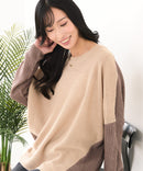 【C-FORTPOINT/フォートポイント】袖ケーブル柄 配色ニット