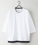 【汗染みの目立ちにくいTシャツ ZEROSTAIN/ゼロステイン】フェイクレイヤード ビッグシルエット キーネック クルーネック 7分袖Tシャツ 防汚 ＵＶカット ホワイトB柄 ❘ジーンズメイト公式オンラインショップ