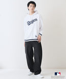 【MLB/メジャーリーグベースボール】 裏毛 ツイル ワッペン ライン リブフーディー  プルオーバーパーカー