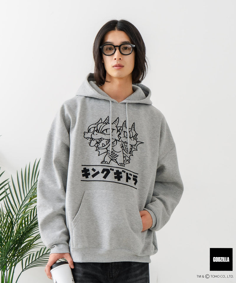 【GODZILLA/ゴジラ】ゴジラ キングギドラ オリジナルデザイン ビッグシルエット 裏起毛 プルオーバーパーカー フーディー ドロップショルダー オーバーサイズ