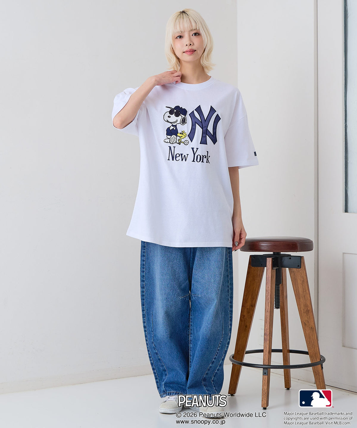 PEANUTS×MLB】オリジナルデザインTシャツ 刺繍 ドロップショルダー