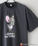 【TOMANDJERRY/トムとジェリー】オリジナルデザイン ジェリー タフィー パウダーブリーチ 加工 Tシャツ ドロップショルダー ビッグシルエット ヴィンテージライク 古着ライク ユニセックス キャラクター