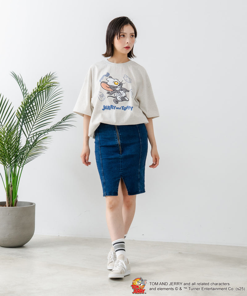 新柄追加！！【TOM AND JERRY/トムとジェリー】オリジナルデザイン 刺繍 Tシャツ ジェリー タフィー ドロップショルダー ビッグシルエット ユニセックス キャラクター