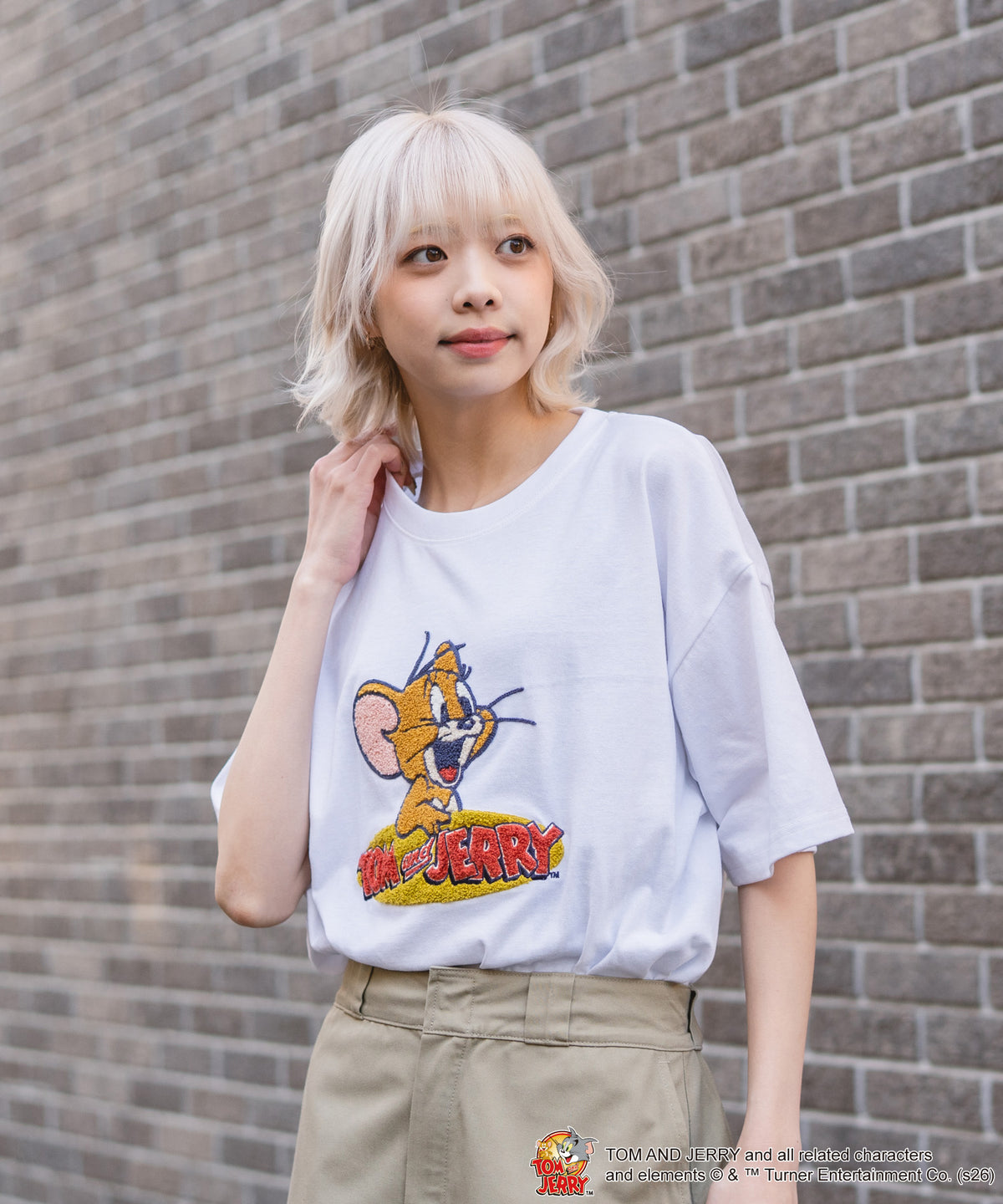 TOM＆JERRY/トムとジェリー】フロントサガラ刺繍 半袖Tシャツ ルーズ 