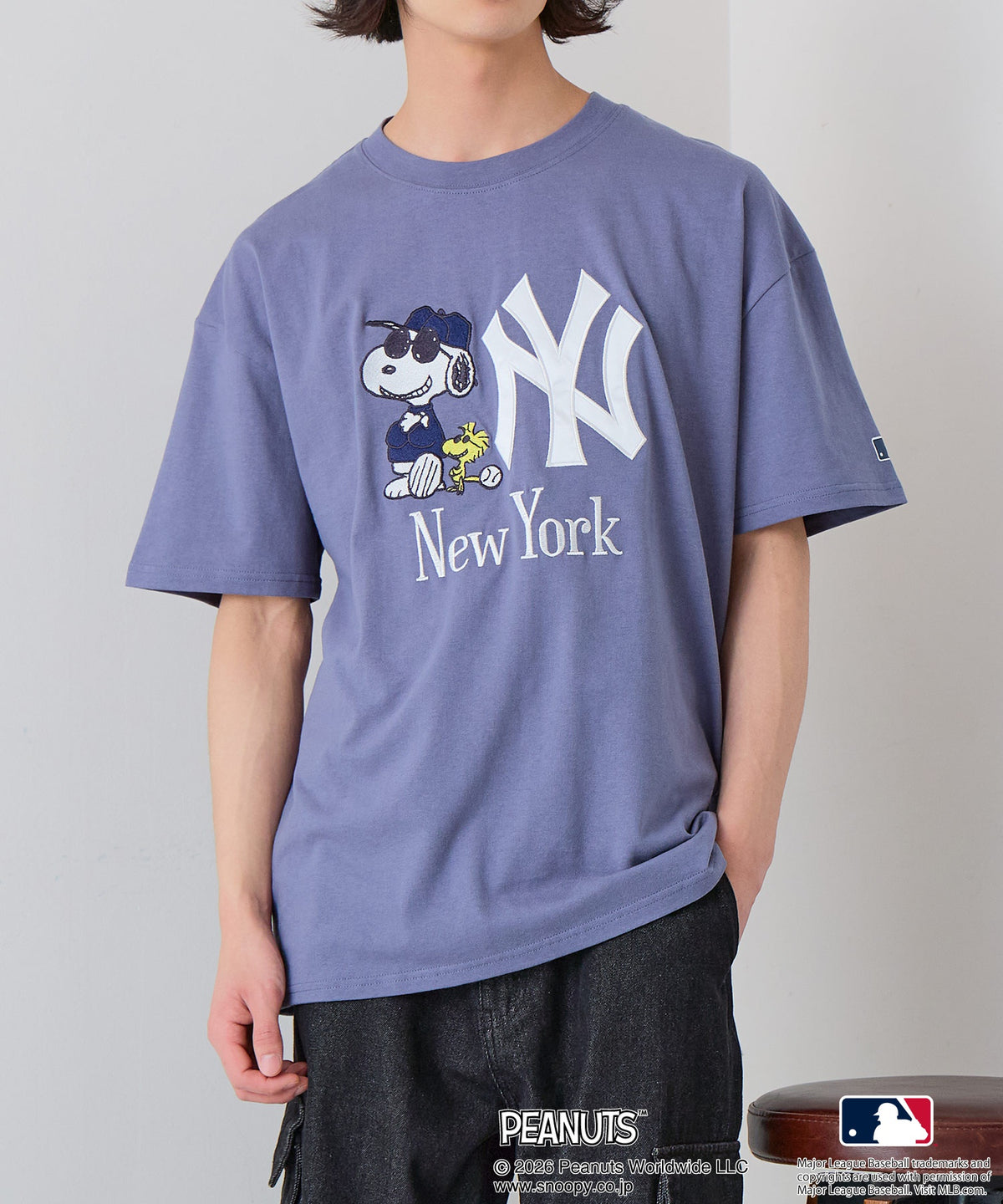 PEANUTS×MLB】オリジナルデザインTシャツ 刺繍 ドロップショルダー