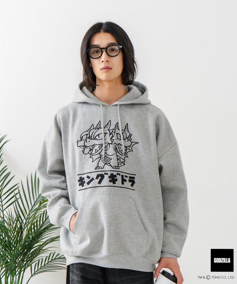 【GODZILLA/ゴジラ】ゴジラ キングギドラ オリジナルデザイン ビッグシルエット 裏起毛 プルオーバーパーカー フーディー ドロップショルダー オーバーサイズ