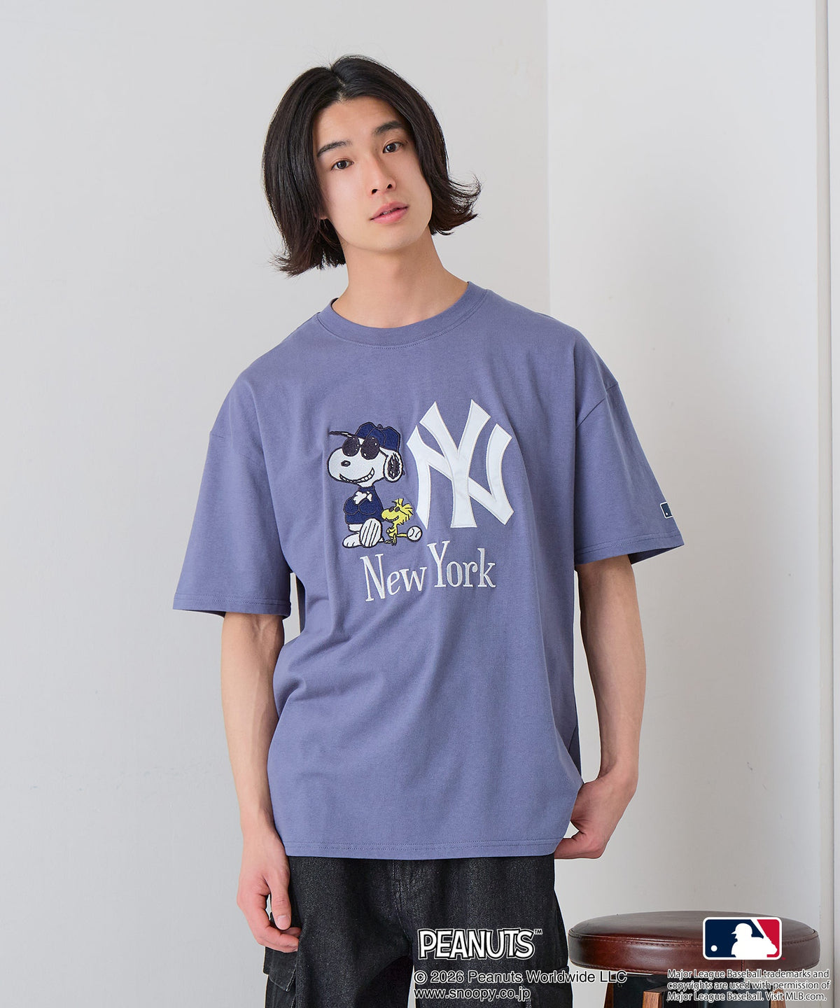 PEANUTS×MLB】オリジナルデザインTシャツ 刺繍 ドロップショルダー
