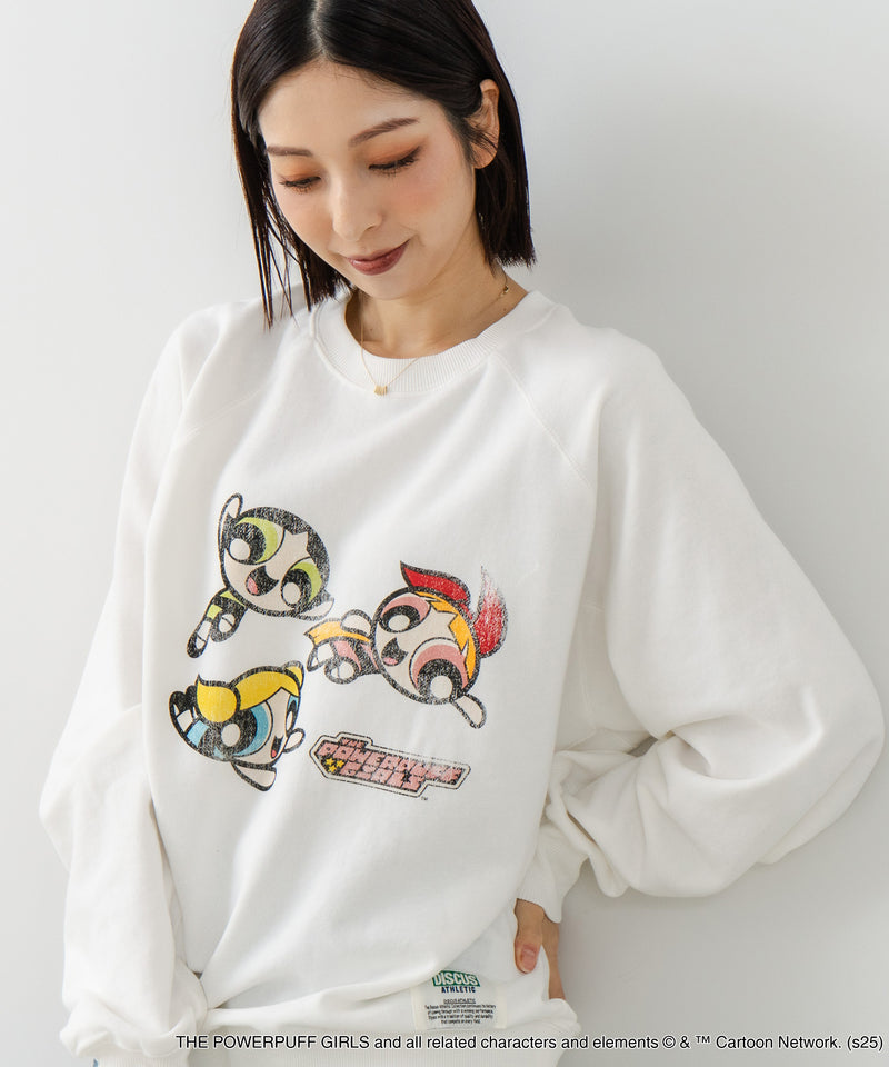 【DISCUS×THE POWERPUFF GIRLS】キャラクタープリントスウェットトレーナー メンズ レディース ユニセックス