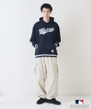 【MLB/メジャーリーグベースボール】 裏毛 ツイル ワッペン ライン リブフーディー  プルオーバーパーカー