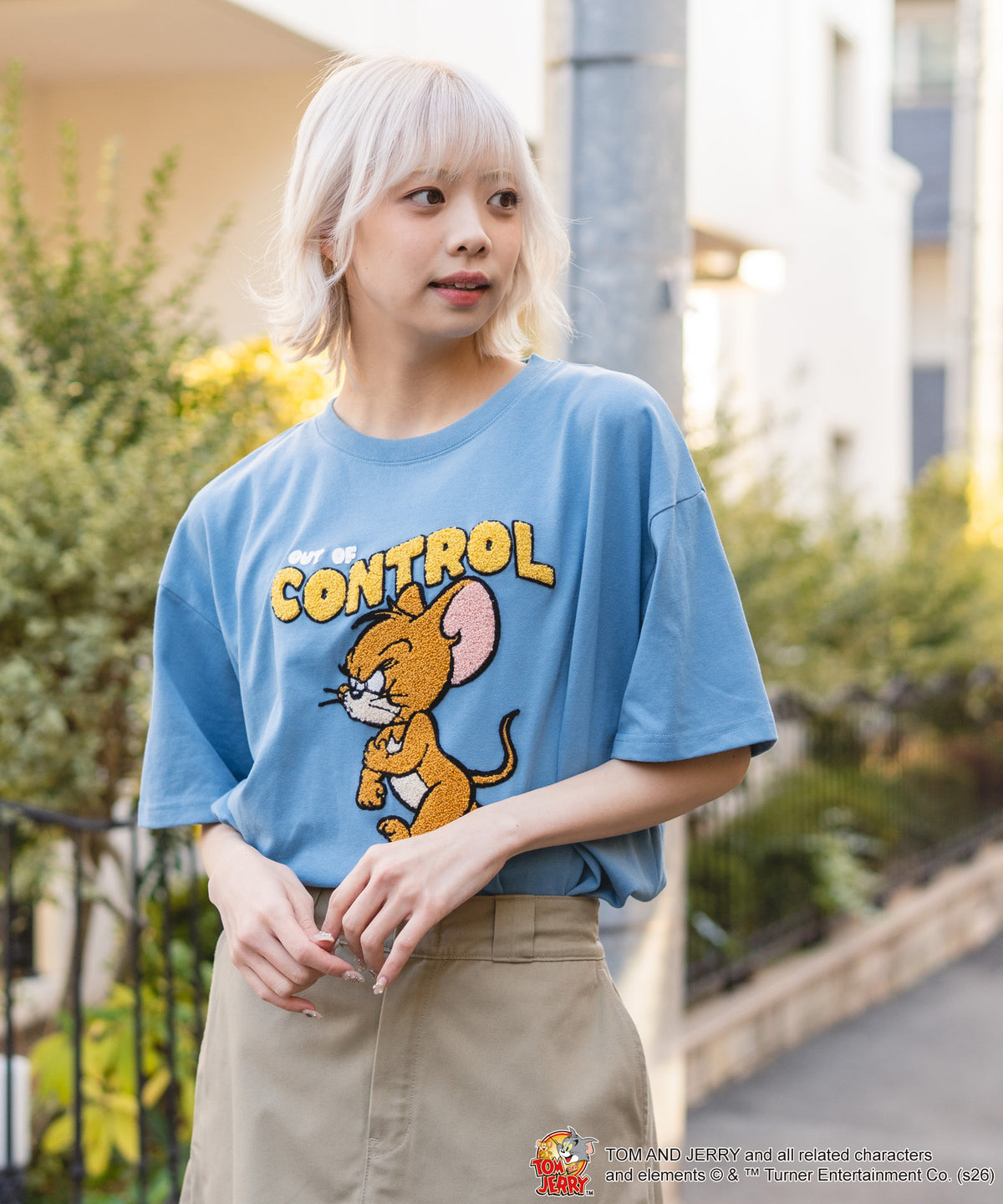 TOM＆JERRY/トムとジェリー】フロントサガラ刺繍 半袖Tシャツ ルーズ 
