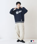 【MLB/メジャーリーグベースボール】 裏毛 ツイル ワッペン ライン リブフーディー  プルオーバーパーカー