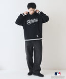 【MLB/メジャーリーグベースボール】 裏毛 ツイル ワッペン ライン リブフーディー  プルオーバーパーカー