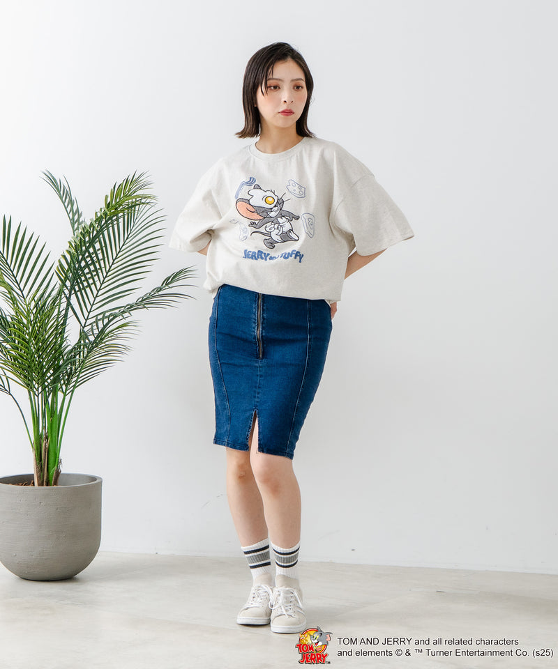 新柄追加！！【TOM AND JERRY/トムとジェリー】オリジナルデザイン 刺繍 Tシャツ ジェリー タフィー ドロップショルダー ビッグシルエット ユニセックス キャラクター