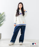 【MLB/メジャーリーグベースボール】 裏毛 ツイル ワッペン ライン リブフーディー  プルオーバーパーカー