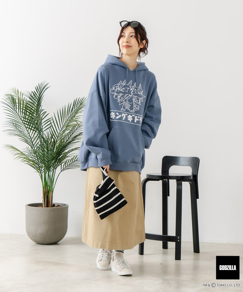 【GODZILLA/ゴジラ】ゴジラ キングギドラ オリジナルデザイン ビッグシルエット 裏起毛 プルオーバーパーカー フーディー ドロップショルダー オーバーサイズ