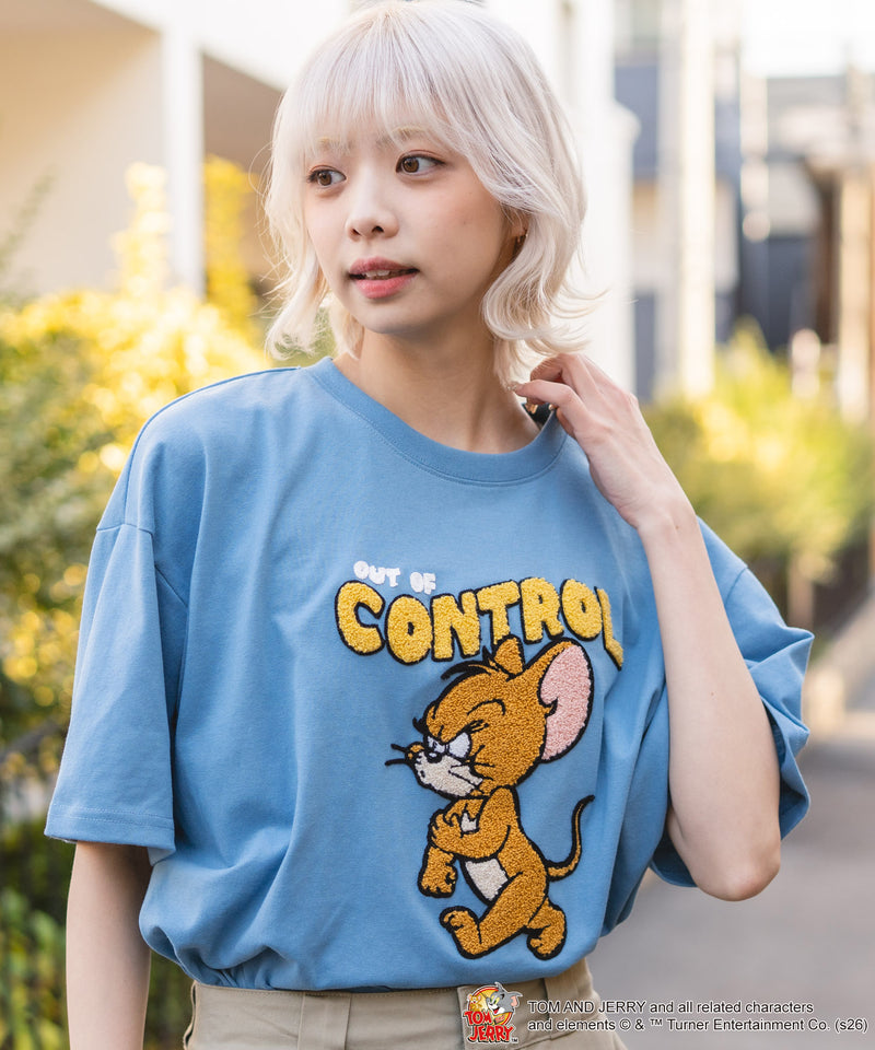 TOM＆JERRY/トムとジェリー】フロントサガラ刺繍 半袖Tシャツ ルーズ