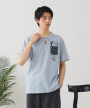 【BLUE STANDARD/ブルースタンダード】【涼しい スラブ天竺】 アニマルプリント ポケット付きＴシャツ 綿100% 凹凸素材 ペンギン ゆるかわ 凹凸素材 部屋着 ワンマイル キャンプ ❘ジーンズメイト公式オンラインショップ
