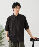 【BLUE STANDARD/ブルースタンダード】【吸水速乾＆UVカット】オーバーサイズ カラーステッチングシャツ ストレッチ ワークテイスト ストリート ユニセックス きれいめカジュアル