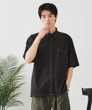 【BLUE STANDARD/ブルースタンダード】【吸水速乾＆UVカット】オーバーサイズ カラーステッチングシャツ ストレッチ ワークテイスト ストリート ユニセックス きれいめカジュアル