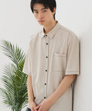 【BLUE STANDARD/ブルースタンダード】【吸水速乾＆UVカット】オーバーサイズ カラーステッチングシャツ ストレッチ ワークテイスト ストリート ユニセックス きれいめカジュアル