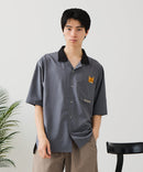 【BLUE STANDARD/ブルースタンダード】【吸水速乾＆UVカット】襟配色 胸刺繍シャツ オープンカラー ストレッチ 胸ポケットアニマル刺繍 ペンギン トラ ネコ