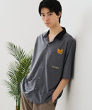 【BLUE STANDARD/ブルースタンダード】【吸水速乾＆UVカット】襟配色 胸刺繍シャツ オープンカラー ストレッチ 胸ポケットアニマル刺繍 ペンギン トラ ネコ