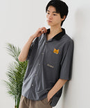 【BLUE STANDARD/ブルースタンダード】【吸水速乾＆UVカット】襟配色 胸刺繍シャツ オープンカラー ストレッチ 胸ポケットアニマル刺繍 ペンギン トラ ネコ