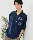 【BLUE STANDARD/ブルースタンダード】【吸水速乾＆UVカット】襟配色 胸刺繍シャツ オープンカラー ストレッチ 胸ポケットアニマル刺繍 ペンギン トラ ネコ
