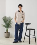 【BLUE STANDARD/ブルースタンダード】【吸水速乾＆UVカット】襟配色 胸刺繍シャツ オープンカラー ストレッチ 胸ポケットアニマル刺繍 ペンギン トラ ネコ
