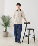 【BLUE STANDARD/ブルースタンダード】【吸水速乾＆UVカット】襟配色 胸刺繍シャツ オープンカラー ストレッチ 胸ポケットアニマル刺繍 ペンギン トラ ネコ