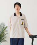 【BLUE STANDARD/ブルースタンダード】【吸水速乾＆UVカット】襟配色 胸刺繍シャツ オープンカラー ストレッチ 胸ポケットアニマル刺繍 ペンギン トラ ネコ