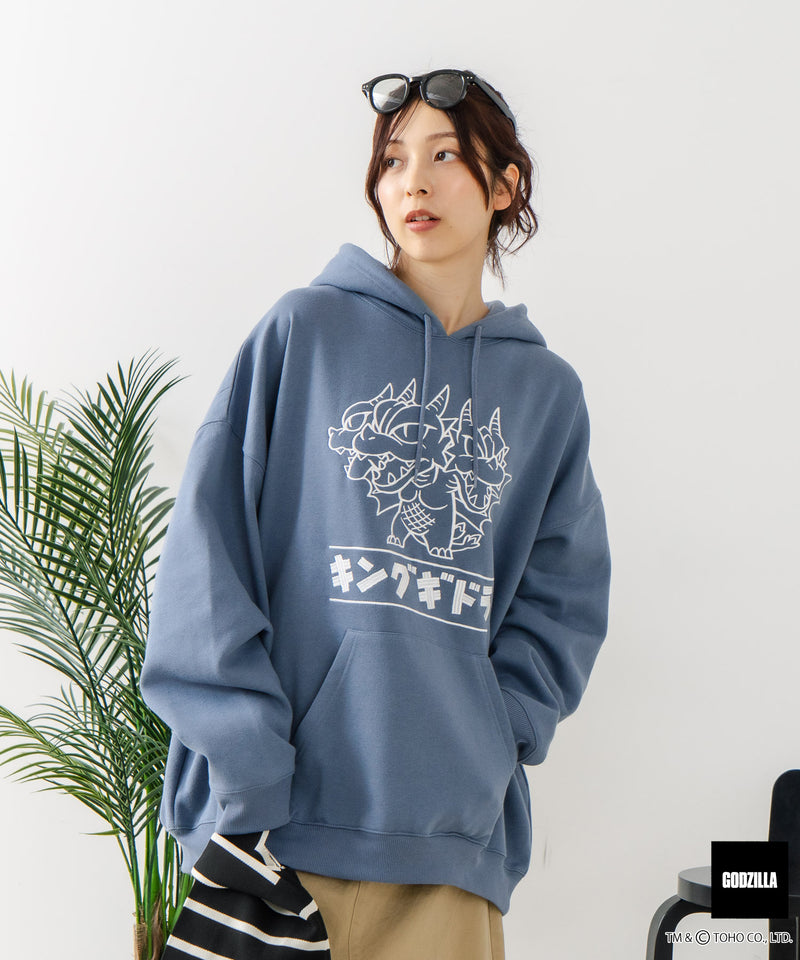 【GODZILLA/ゴジラ】ゴジラ キングギドラ オリジナルデザイン ビッグシルエット 裏起毛 プルオーバーパーカー フーディー ドロップショルダー オーバーサイズ