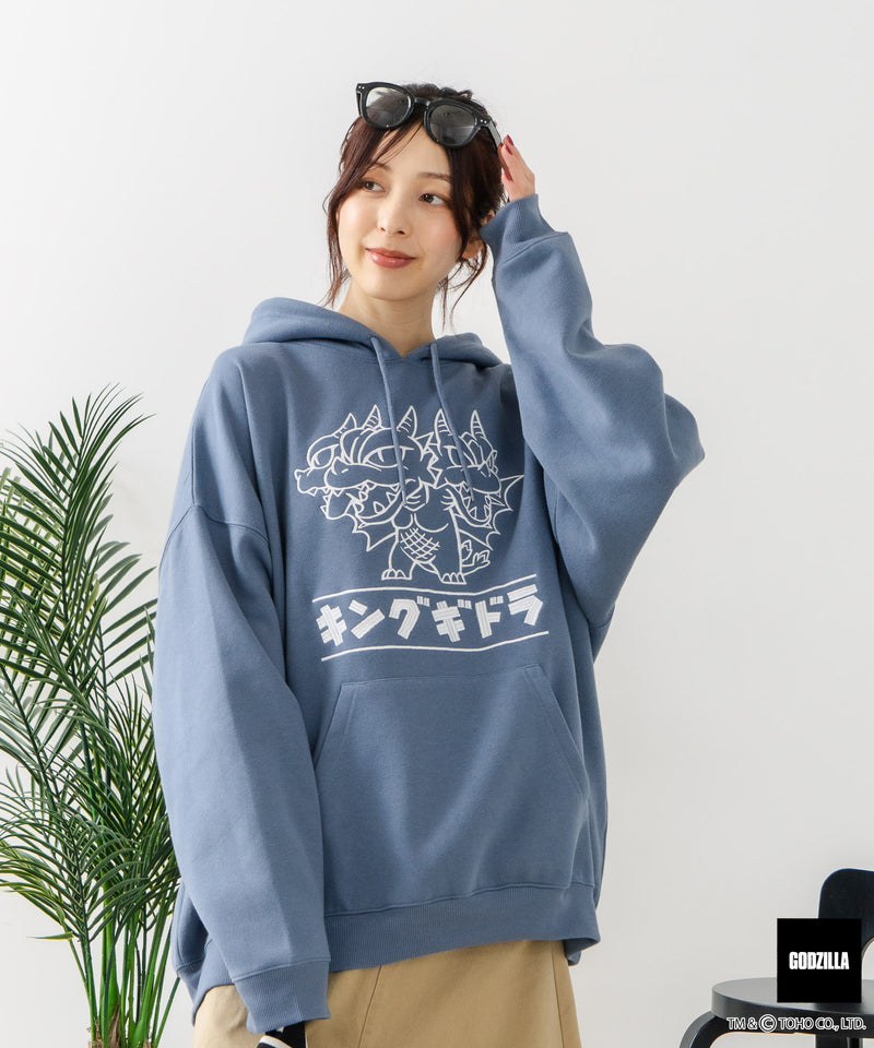【GODZILLA/ゴジラ】ゴジラ キングギドラ オリジナルデザイン ビッグシルエット 裏起毛 プルオーバーパーカー フーディー ドロップショルダー オーバーサイズ