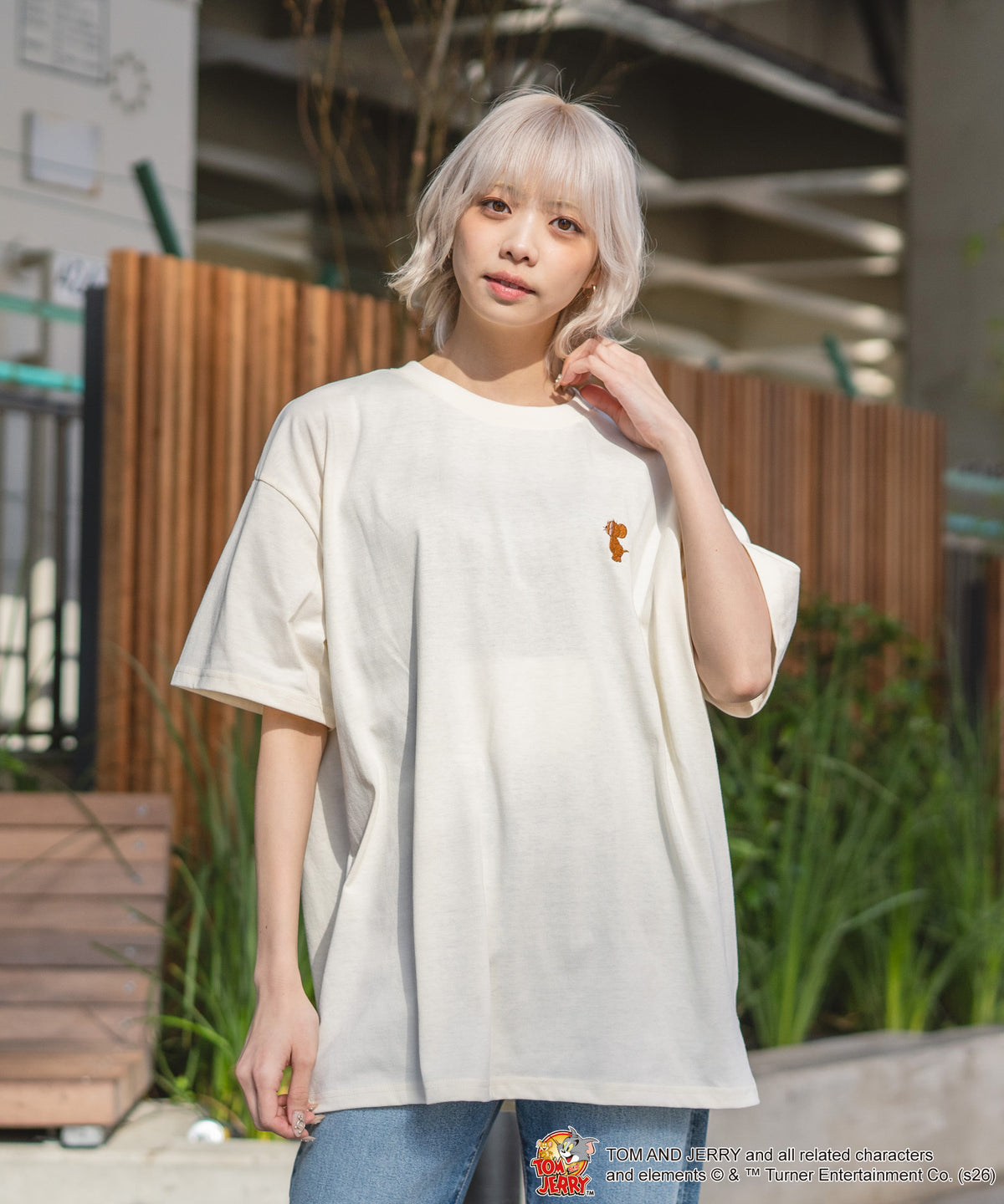 TOM＆JERRY/トムとジェリー】バックサガラ刺繍 半袖Tシャツ ルーズ