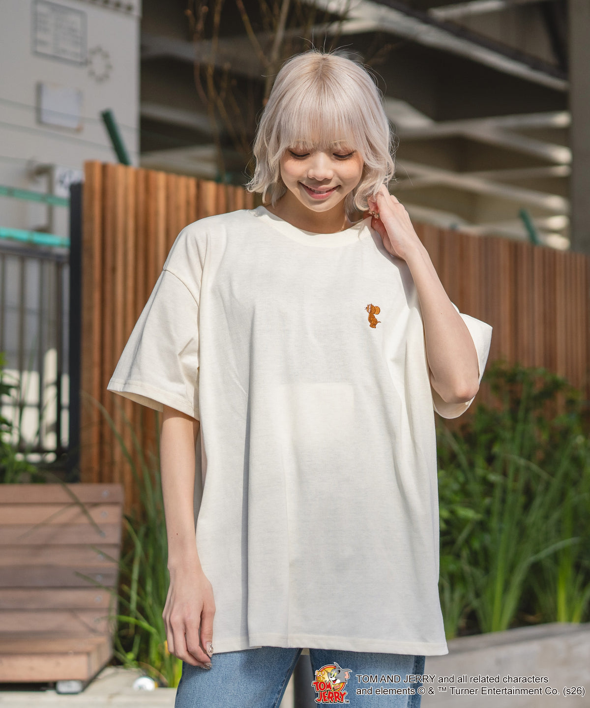 TOM＆JERRY/トムとジェリー】バックサガラ刺繍 半袖Tシャツ ルーズ