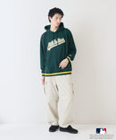 【MLB/メジャーリーグベースボール】 裏毛 ツイル ワッペン ライン リブフーディー  プルオーバーパーカー