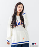 【MLB/メジャーリーグベースボール】 裏毛 ツイル ワッペン ライン リブフーディー  プルオーバーパーカー