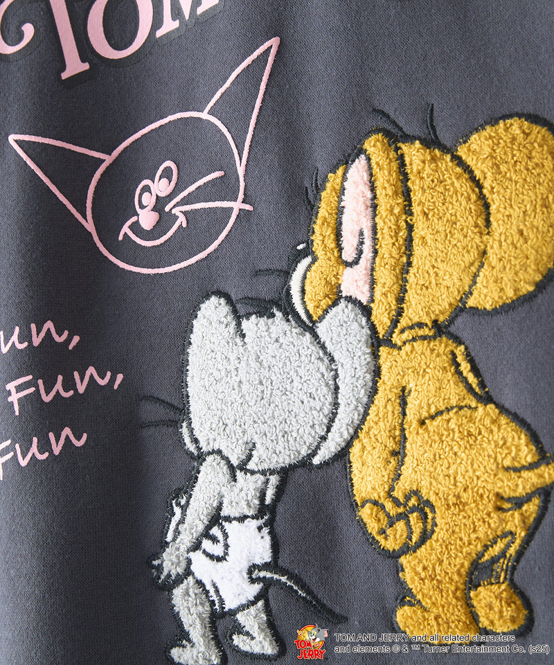 【TOM and JERRY/トムとジェリー】オリジナルデザイン 刺繍 プルオーバーパーカー フーディー ジェリー タフィー サカナ ドロップショルダー ビッグシルエット