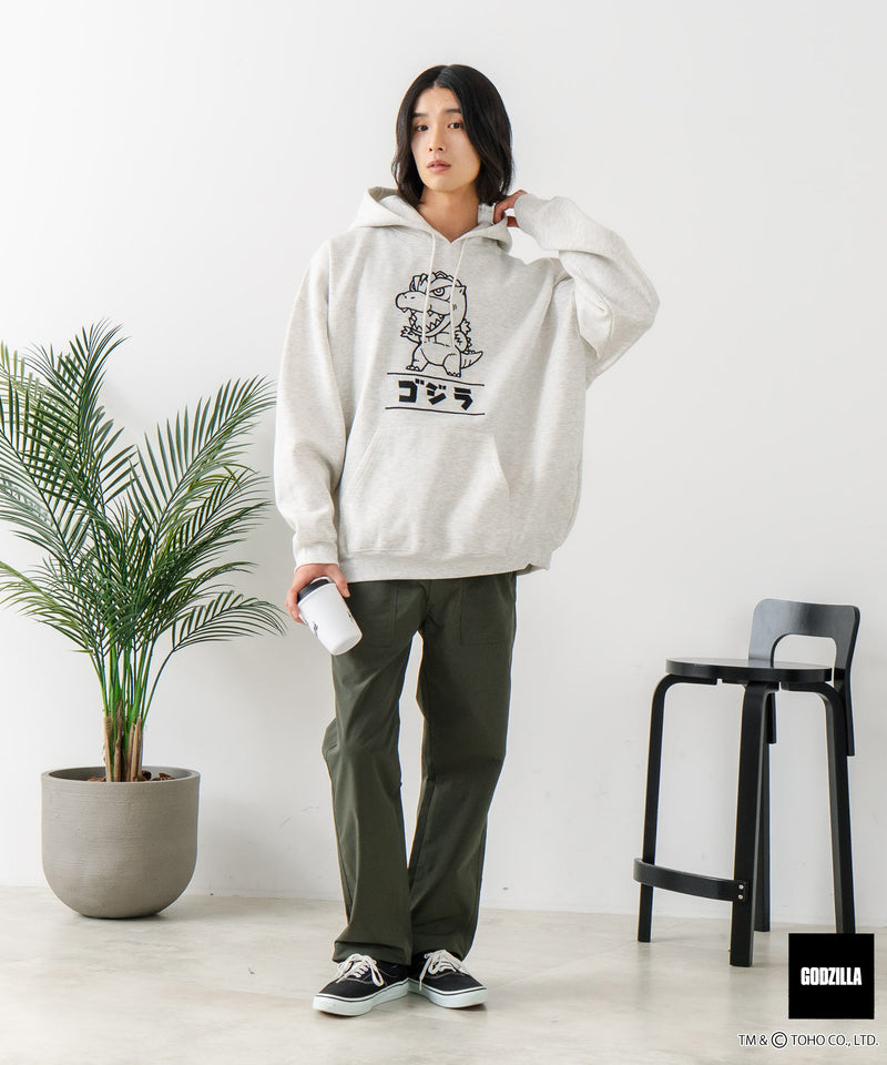 【GODZILLA/ゴジラ】ゴジラ キングギドラ オリジナルデザイン ビッグシルエット 裏起毛 プルオーバーパーカー フーディー ドロップショルダー オーバーサイズ
