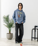 【TOM and JERRY/トムとジェリー】オリジナルデザイン 刺繍 プルオーバーパーカー フーディー ジェリー タフィー サカナ ドロップショルダー ビッグシルエット