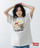 【おさるのジョージ】 オリジナルデザイン 刺繍 Tシャツ ジョージ ドロップショルダー ビッグシルエット ユニセックス キャラクター
